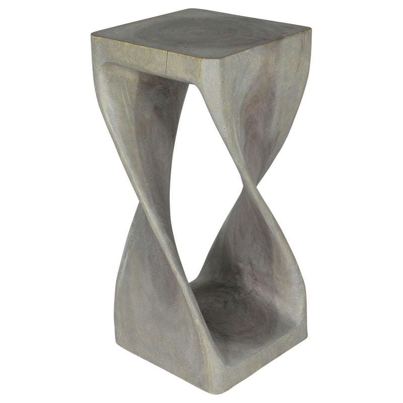 Agate Grey Original Twist hand-carved wood end table, 12 x 12 x 26 inches, product view