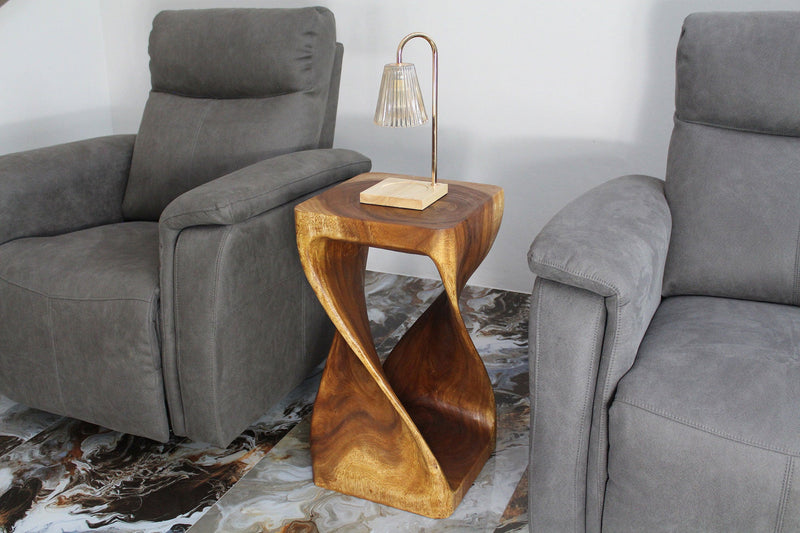 Haussmann Original Twist Pedestal Side Table, Walnut, 14 x 14 x 26 in H, in a room