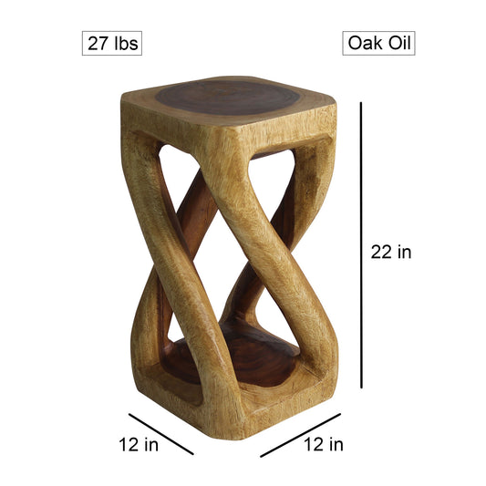 Haussmann® Wood Vine Twist Stool Accent Table 12 in x 22 in H Oak Oil