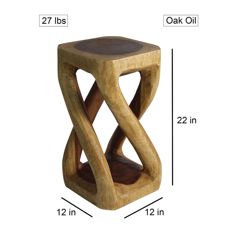 Haussmann Vine Twist Pedestal Side Table, Oak, 12 x 12 x 22 in H, dimensions