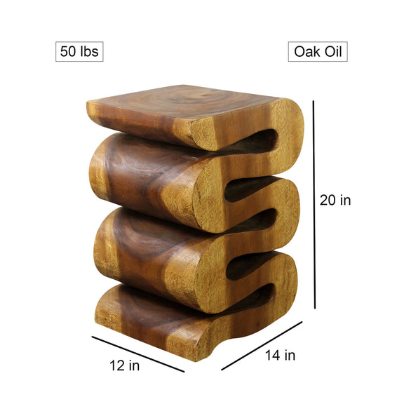 Haussmann Thinwave hand-carved wood end table, Oak, 12 x 14 x 20 in H, dimensions