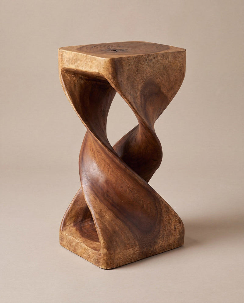 Rectangular double twist end table, walnut, studio hero