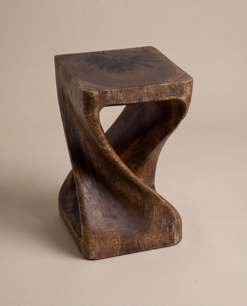 Original twist pedestal side table, walnut, studio hero