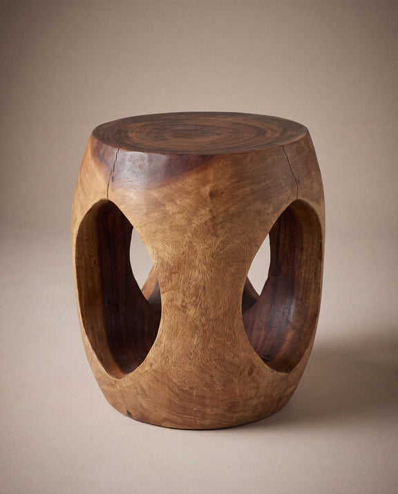 Oval windows end table, walnut, studio hero