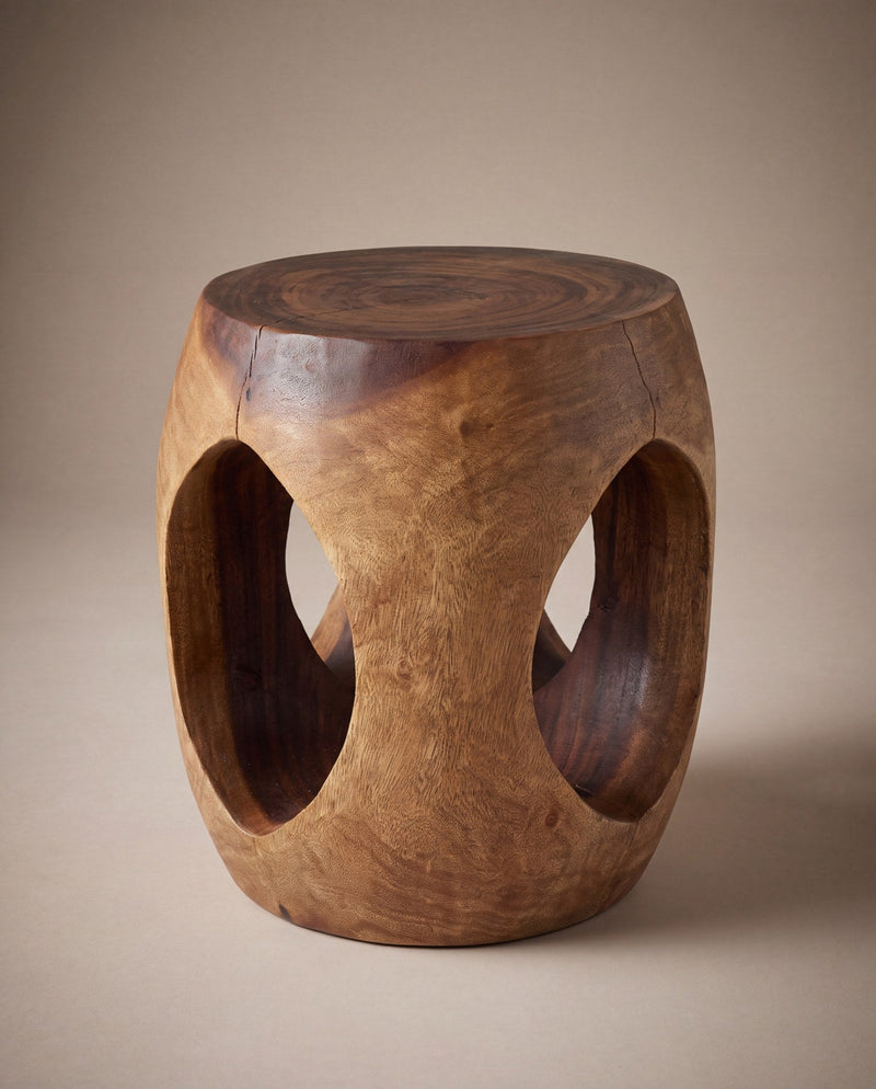 Oval windows end table, walnut, studio hero