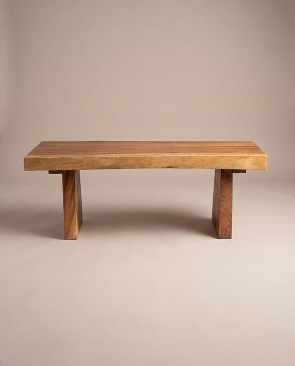 Natural edge bench, oak, studio hero