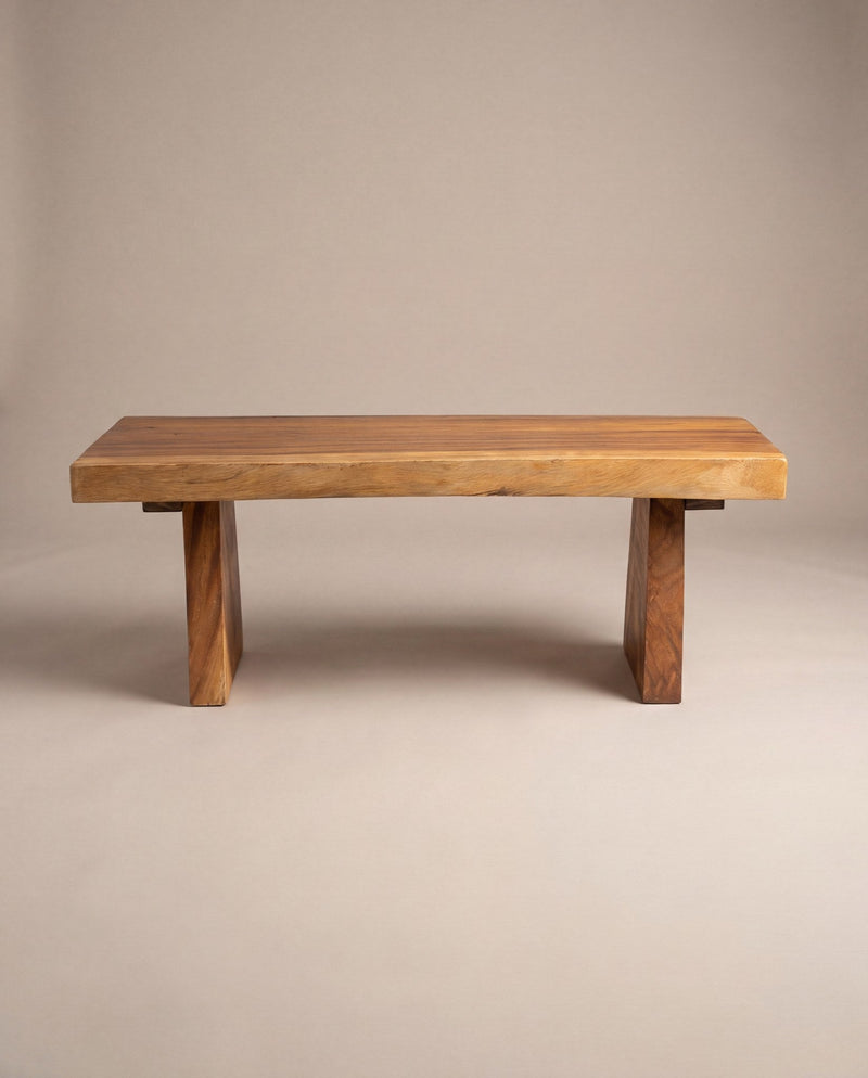 Natural edge bench, oak, studio hero