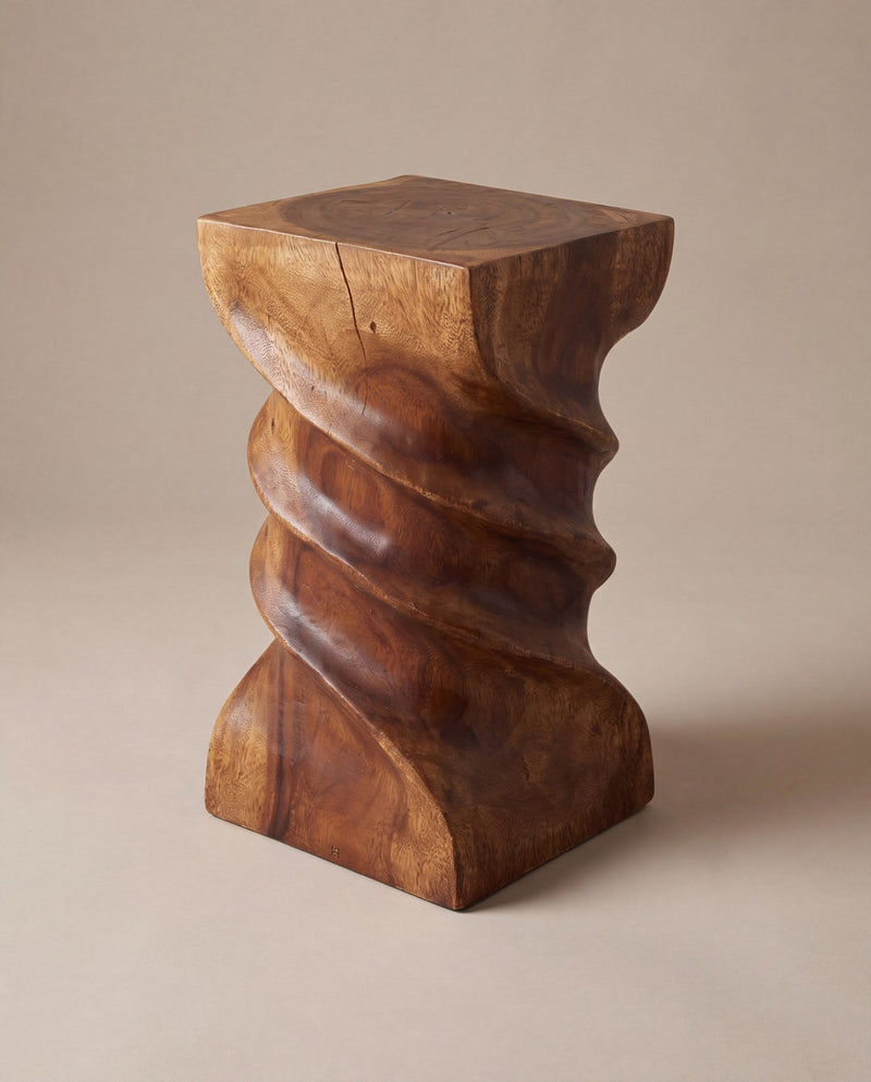 Triple twist end table, walnut, studio hero