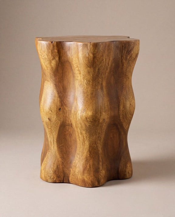 Knobby root stump end table, oak, studio hero