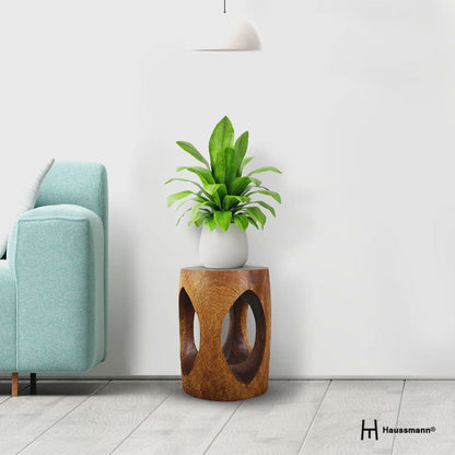 Haussmann® Oval Wood End Table Windows 15 in DIA x 20 in H Walnut Oil