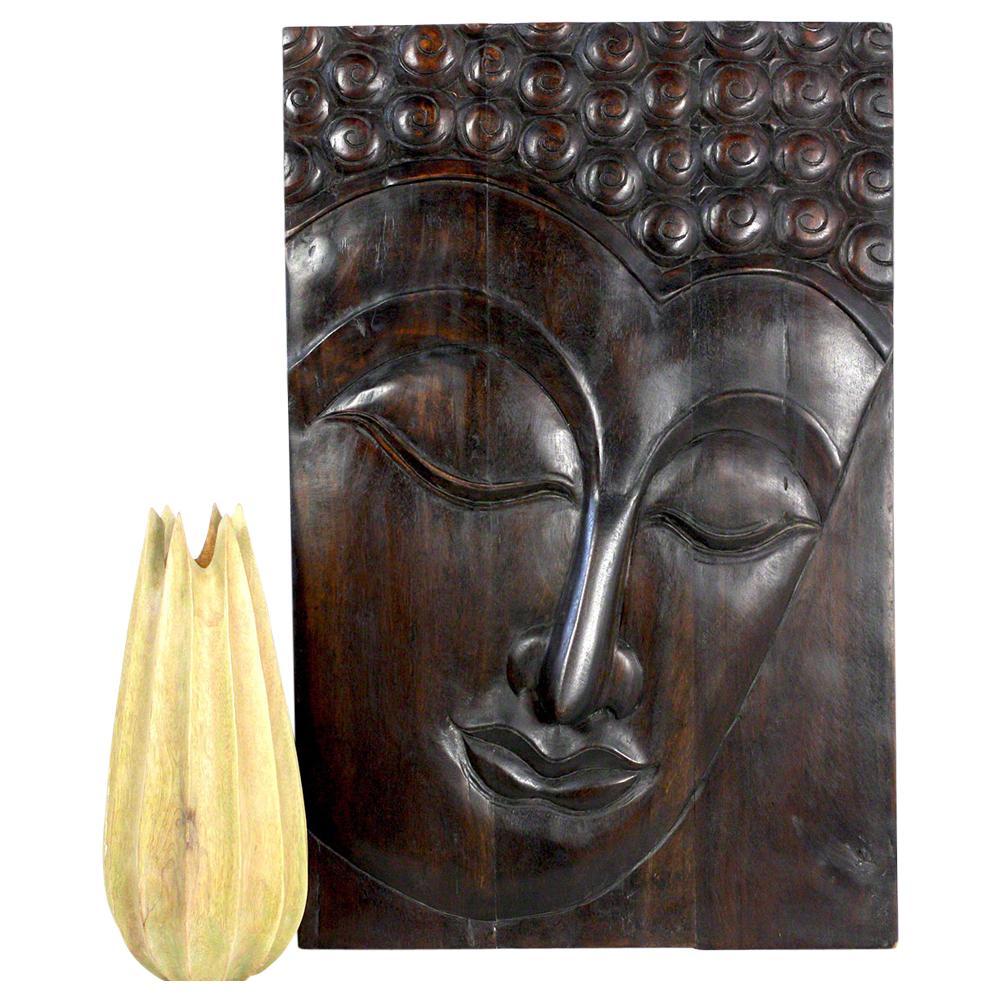 Haussmann® Wood Buddha Panel Serene 24 in x 36 H Mocha Oil - Haussmann Inc