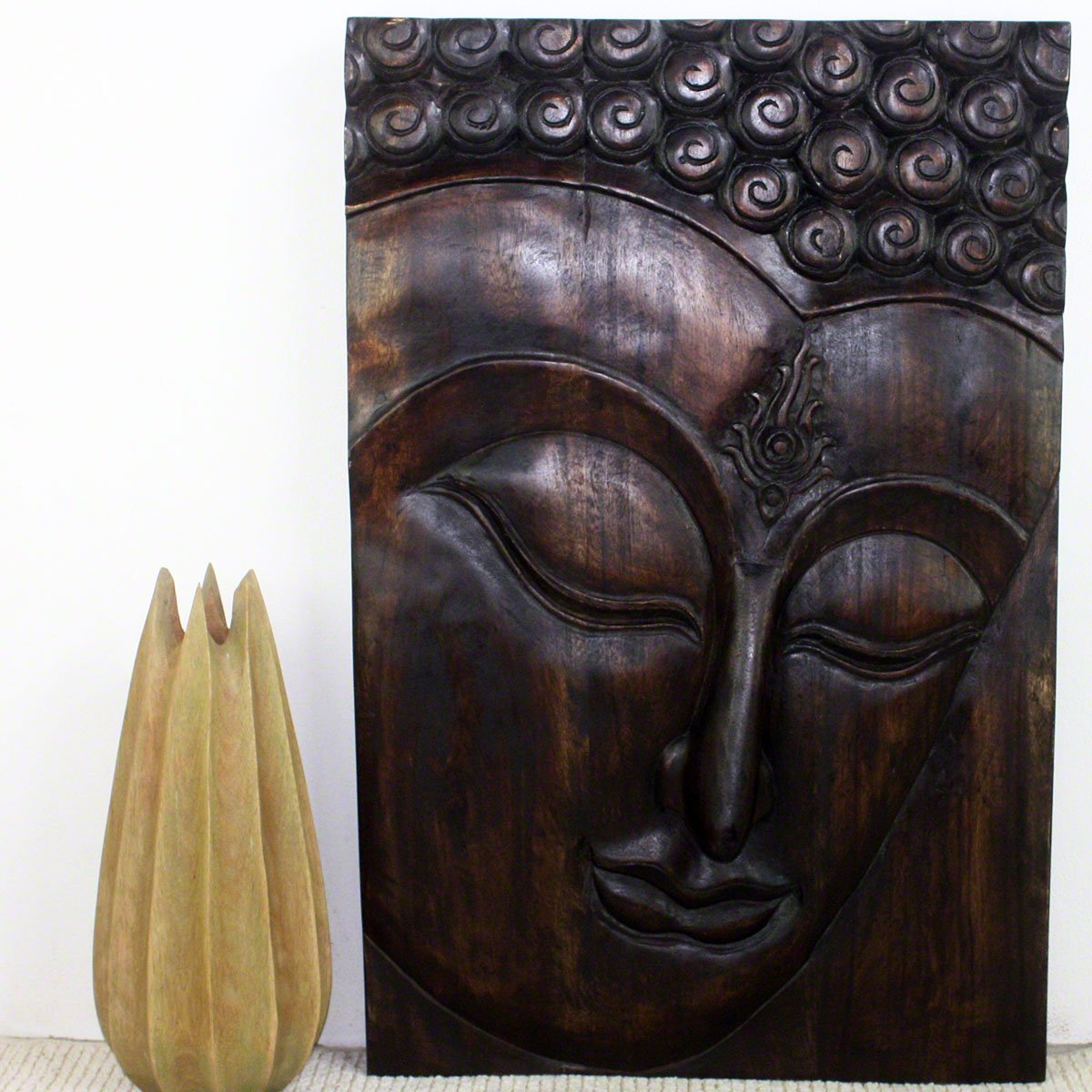Haussmann® Wood Buddha Panel Ushnisha 24 in x 36 H Mocha Oil - Haussmann Inc