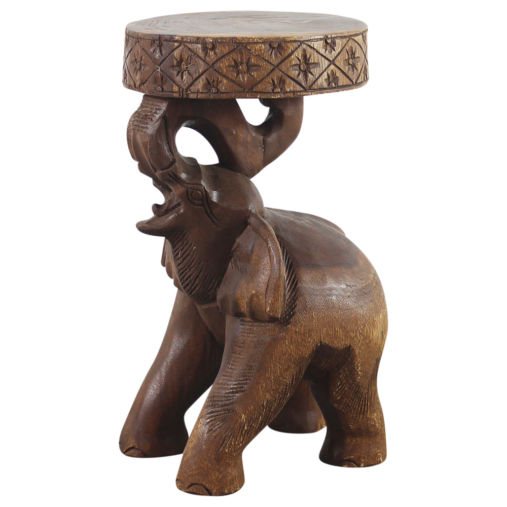 Haussmann® Wood Elephant Chang Stool 11 in DIA x 20 in H Walnut Oil