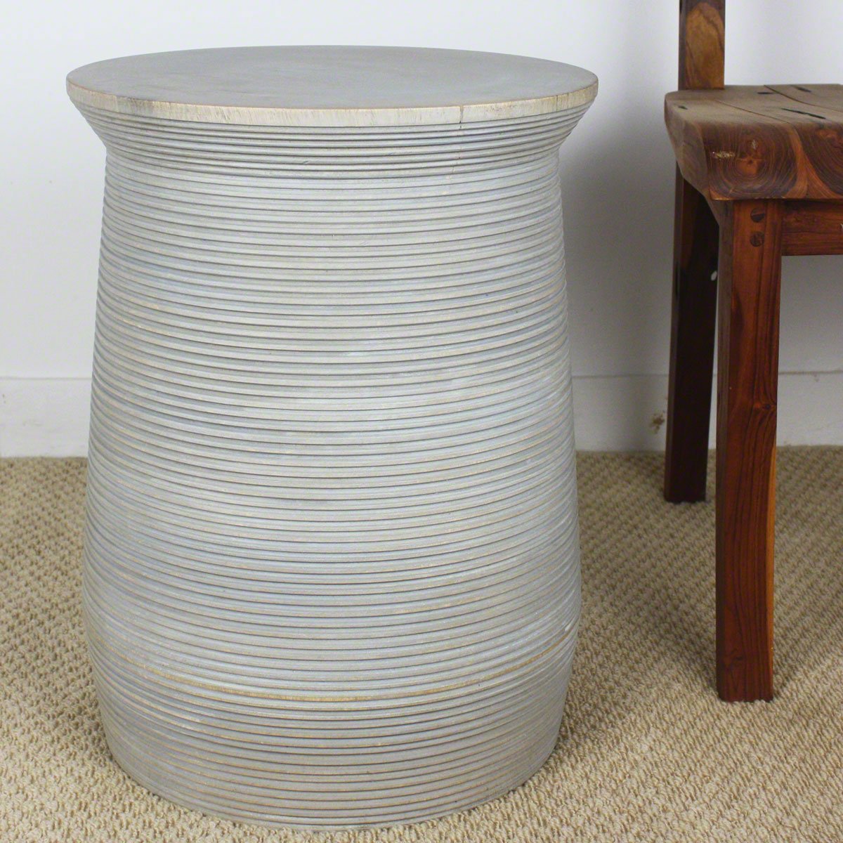 Haussmann® Wood Groovey Round Table Pot 15 D x 20 inch High Grey Oil