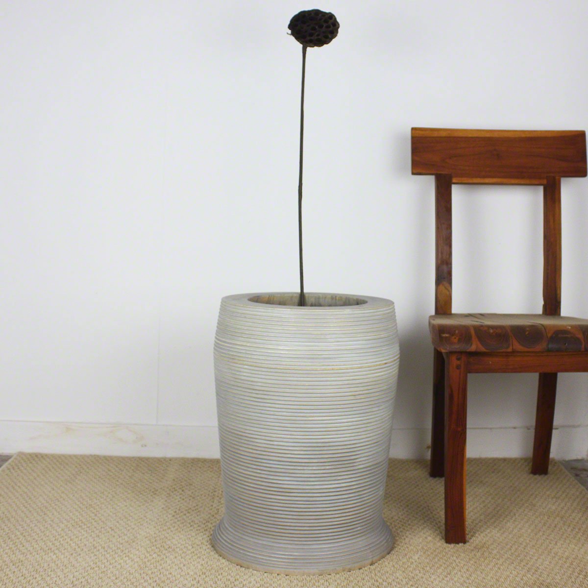 Haussmann® Wood Groovey Round Table Pot 15 D x 20 inch High Grey Oil