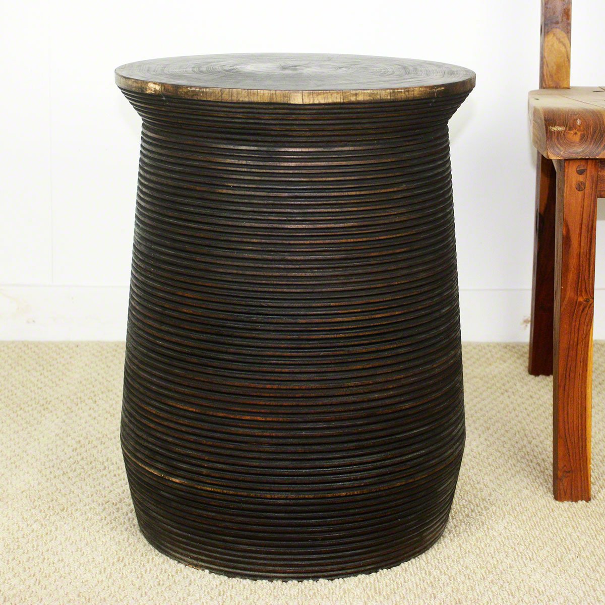 Haussmann® Wood Groovey Round Table Pot 15 D x 20 inch High Mocha Oil