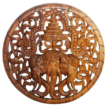 Haussmann® Teak Lotus Panel 3 Elephant Round 60 cm - Haussmann Inc