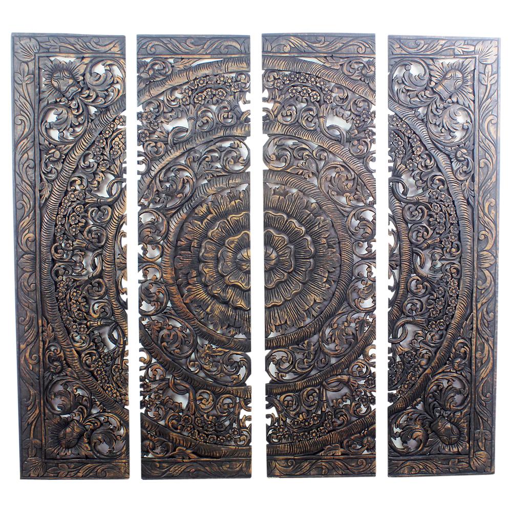 Haussmann® Teak Lotus Panel 48 x 48 inches H-3D  Black Stain Wax - Haussmann Inc