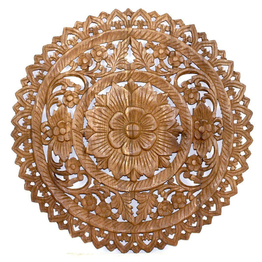 Haussmann® Teak Lotus Panel Inlay Round 60 cm H Brown Stain Wax - Haussmann Inc