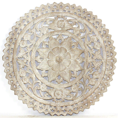 Haussmann® Teak Lotus Panel Inlay Round 60 cm H Sand Washed