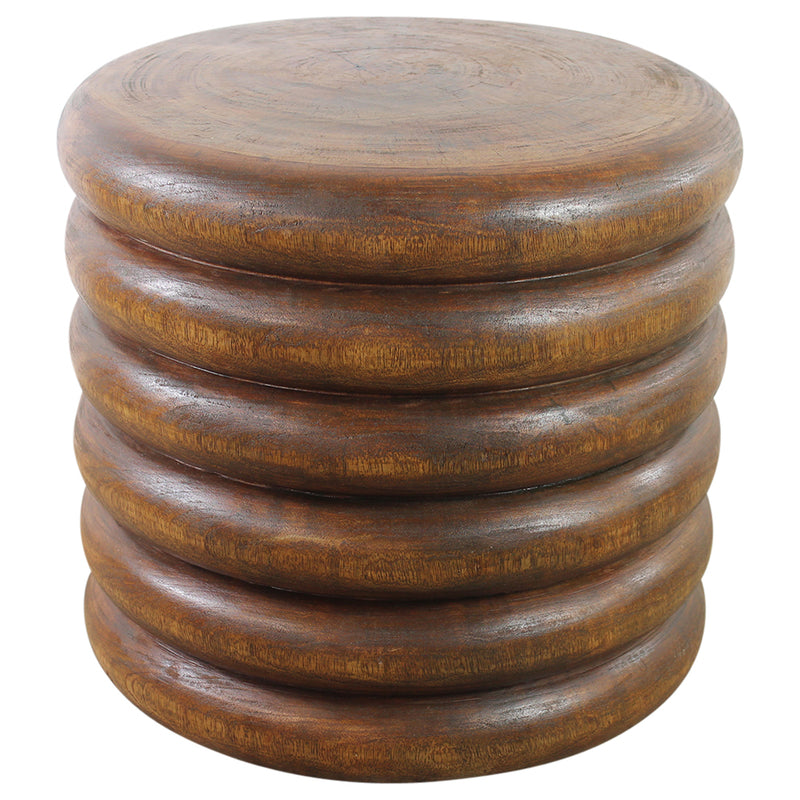 Mango Stacked Rings Accent Table 20 D x 18 in High Antique Oak Oil