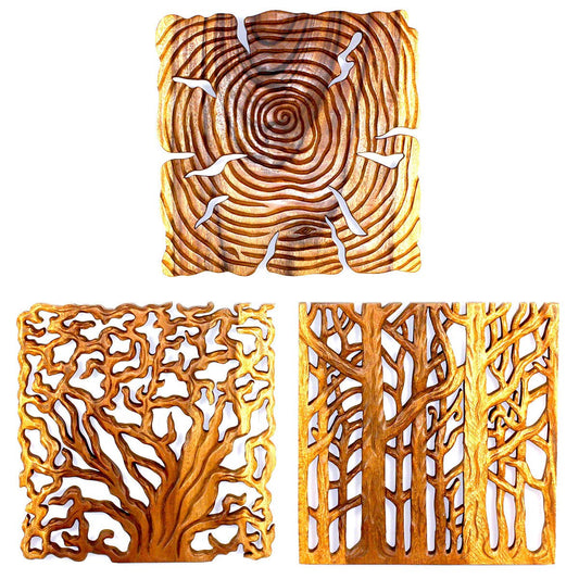 Haussmann® Wood Wall Panels Tree Life Through 18 in x 18 in S/3 Oak