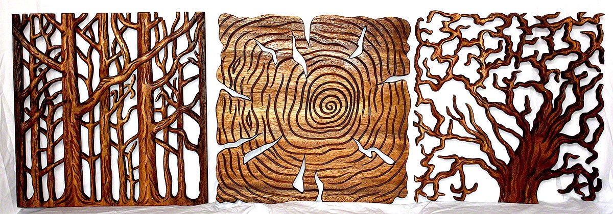 Haussmann® Wood Wall Panels Tree Life Through 18 in x 18 in S/3 Walnut