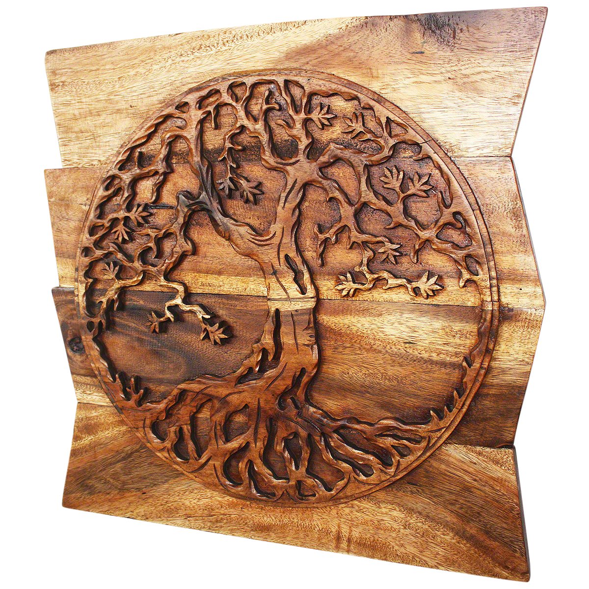 Haussmann® Wood Tree of Life Round on Uneven Boards 24 x 24 in Walnut