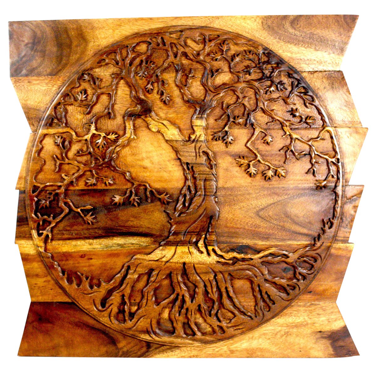 Haussmann® Wood Tree of Life Round on Uneven Boards 36 x 36 in Walnut