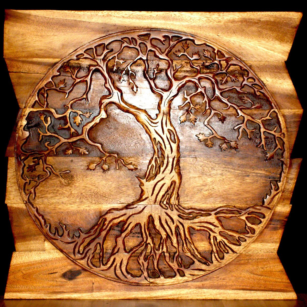 Haussmann® Wood Tree of Life Round on Uneven Boards 36 x 36 in Walnut