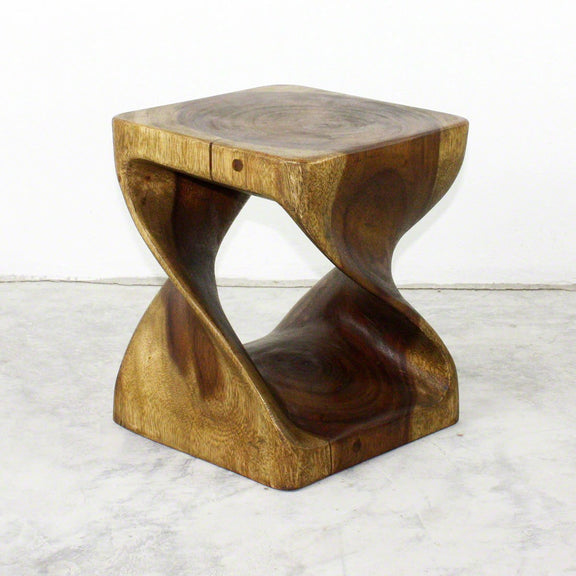 Haussmann® Original Wood Twist Stool 10 in SQ x 12 in High Antique Oak Oil - Haussmann Inc