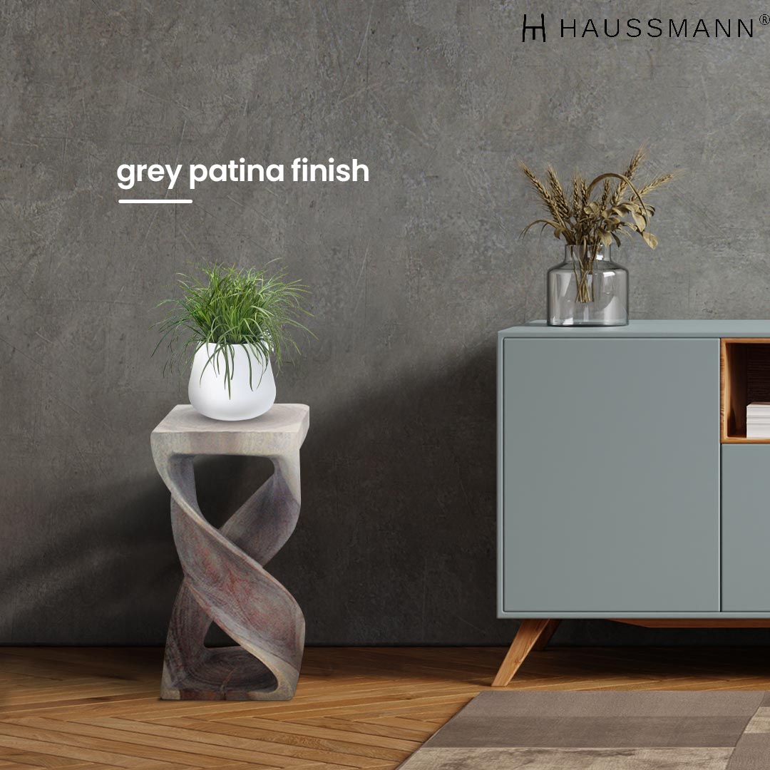 Haussmann Double Twist Pedestal Side Table, Grey, 12 x 12 x 26 in H