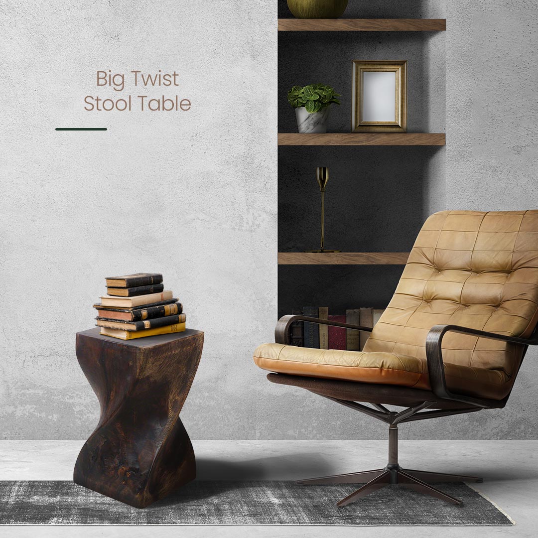 Haussmann® Big Twist Wood Stool Table 12 in SQ x 20 in H Mocha Oil